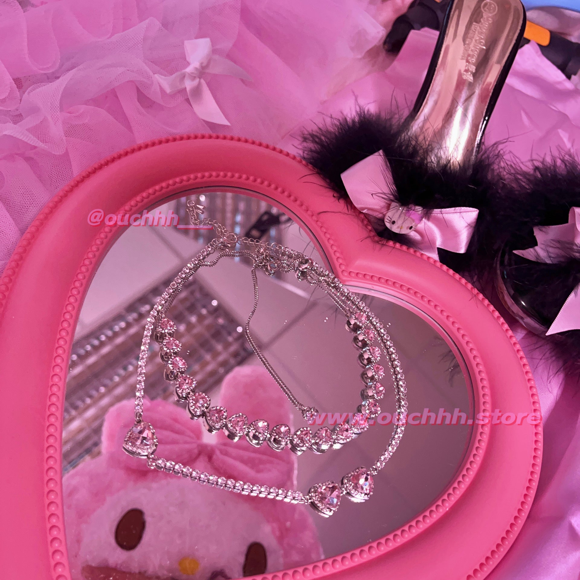 Sparkly Heart Gemstone Choker Set