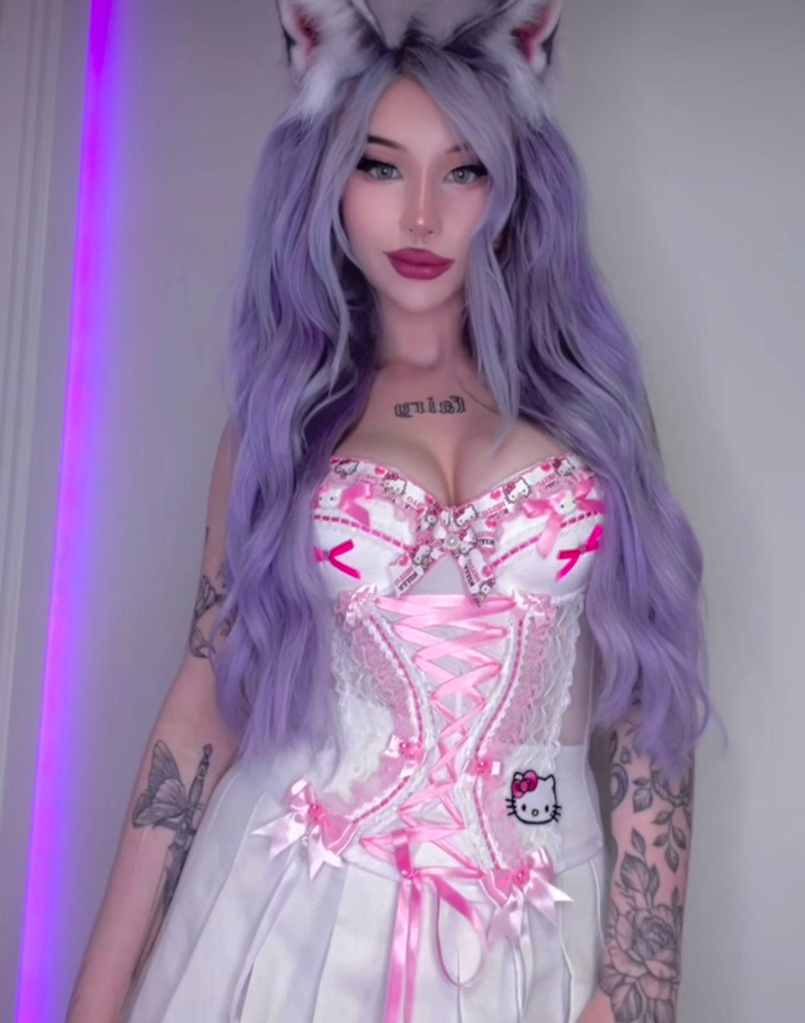 Spoil Me Rotten Kitty Ribbon Corset Set (white)