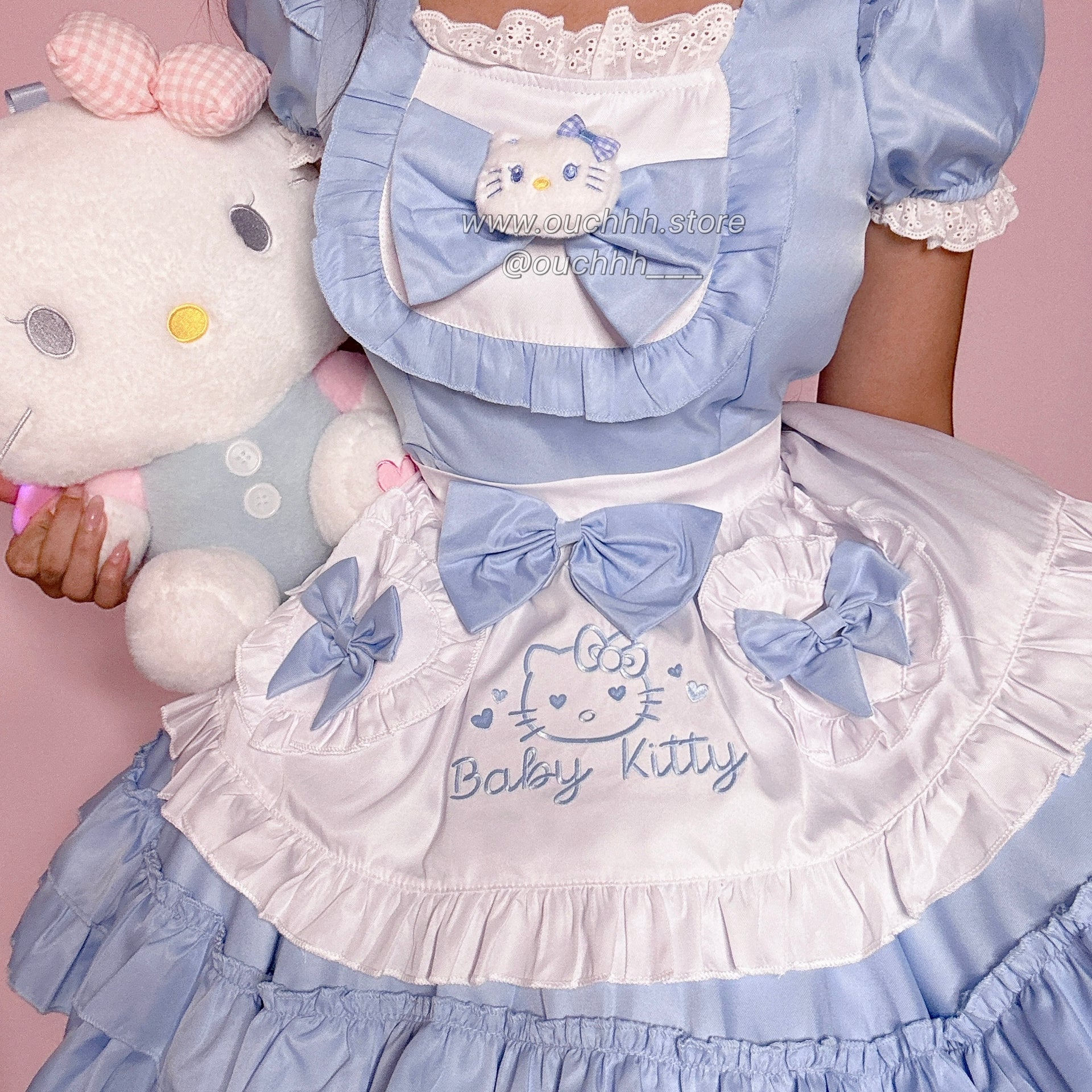 Blue Baby Kitty Princess Ribbon Maid Dress + Headband