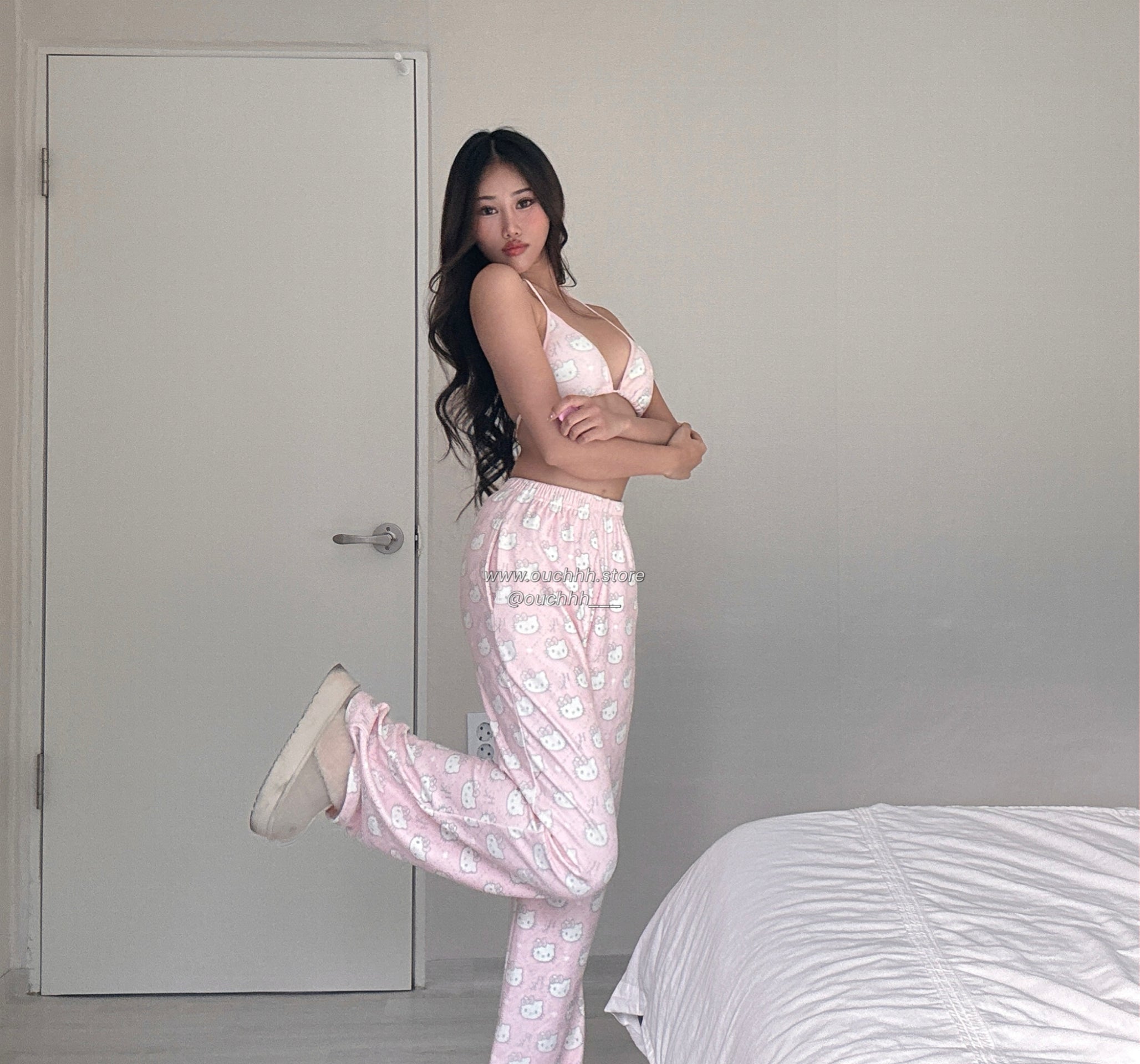 Pink Royal Kitty Top and Pocket Pants PJ Set