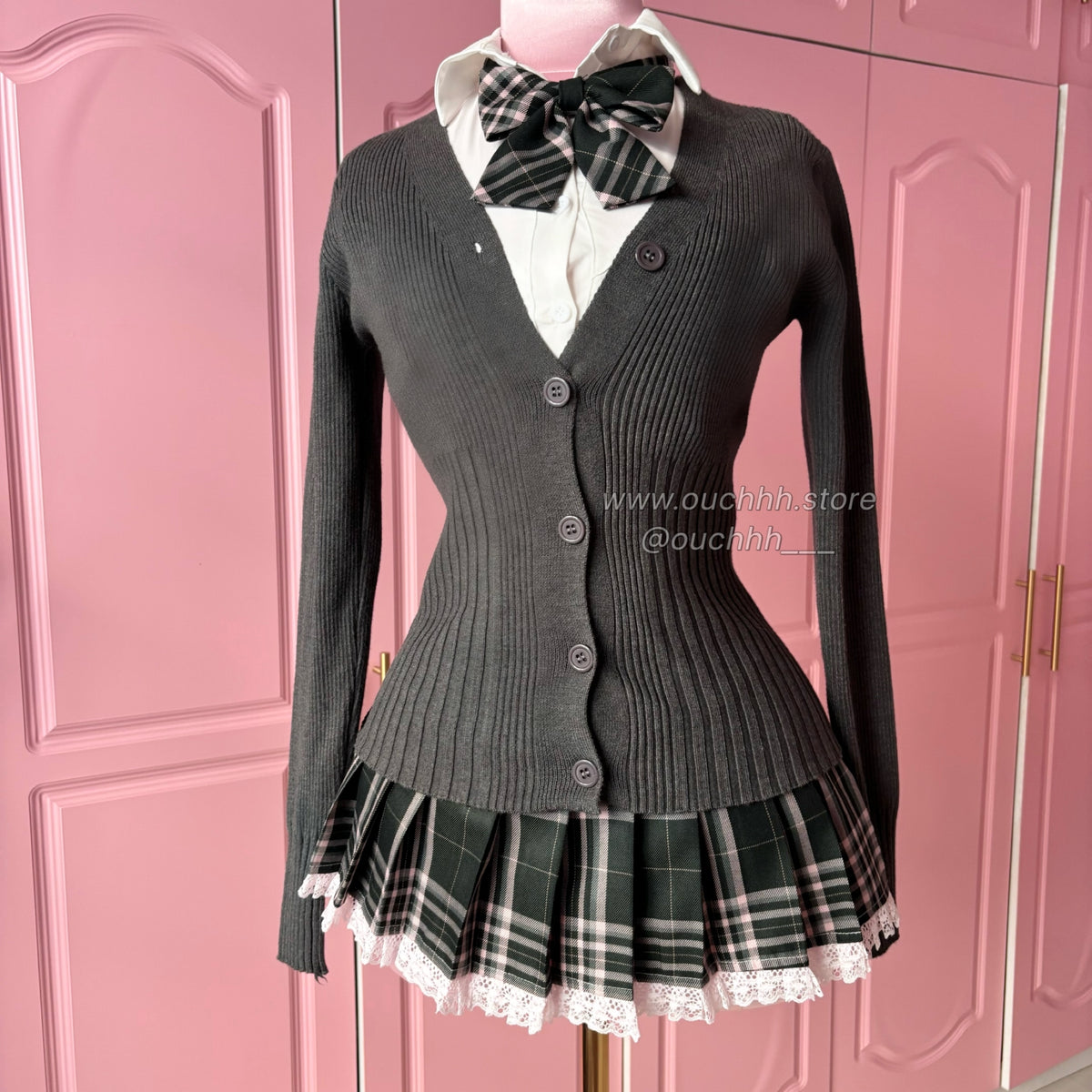 Academia Navy Knit Top + Plaid Skirt