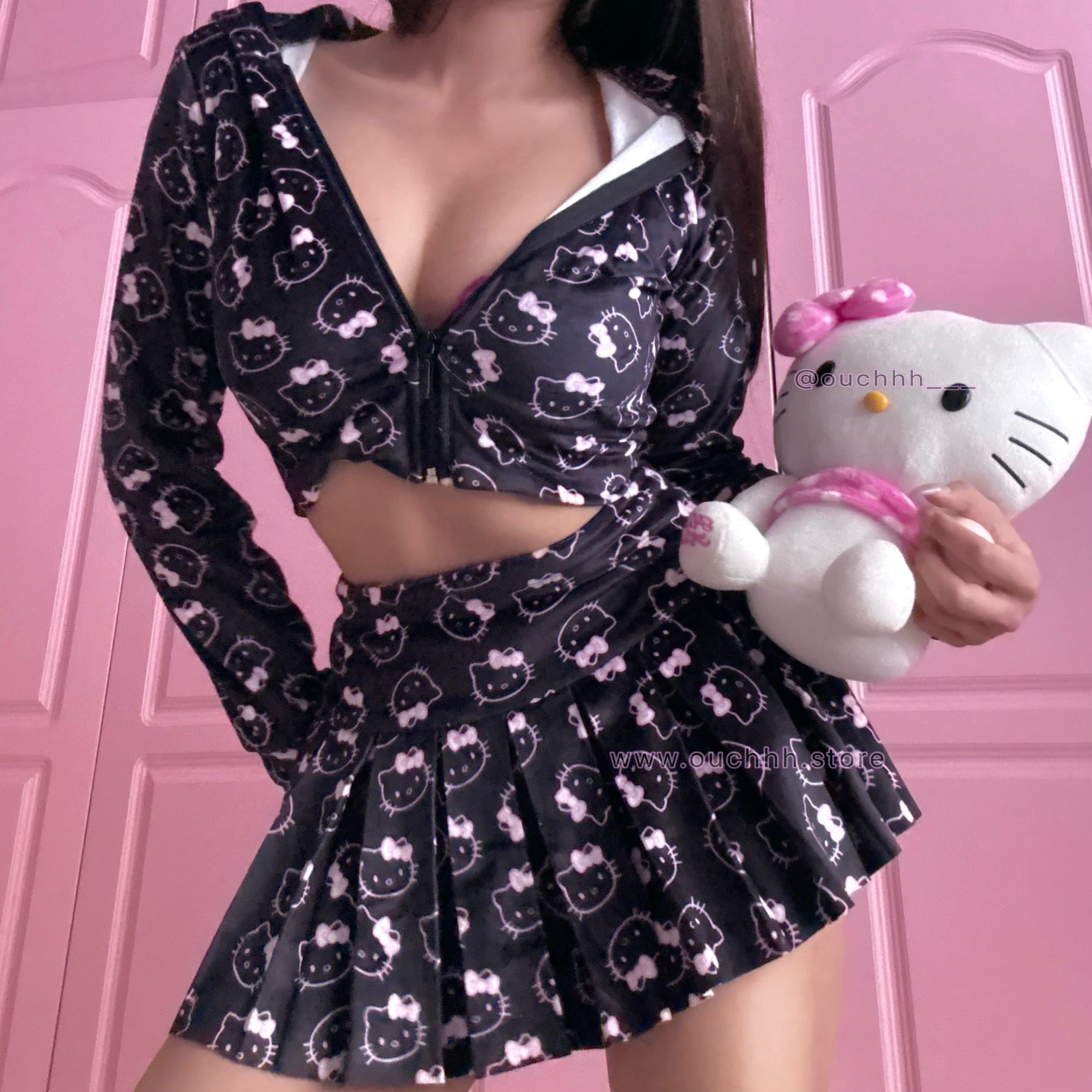 Be My Simp Kitty Crop Jacket and Pleated Skirt Set