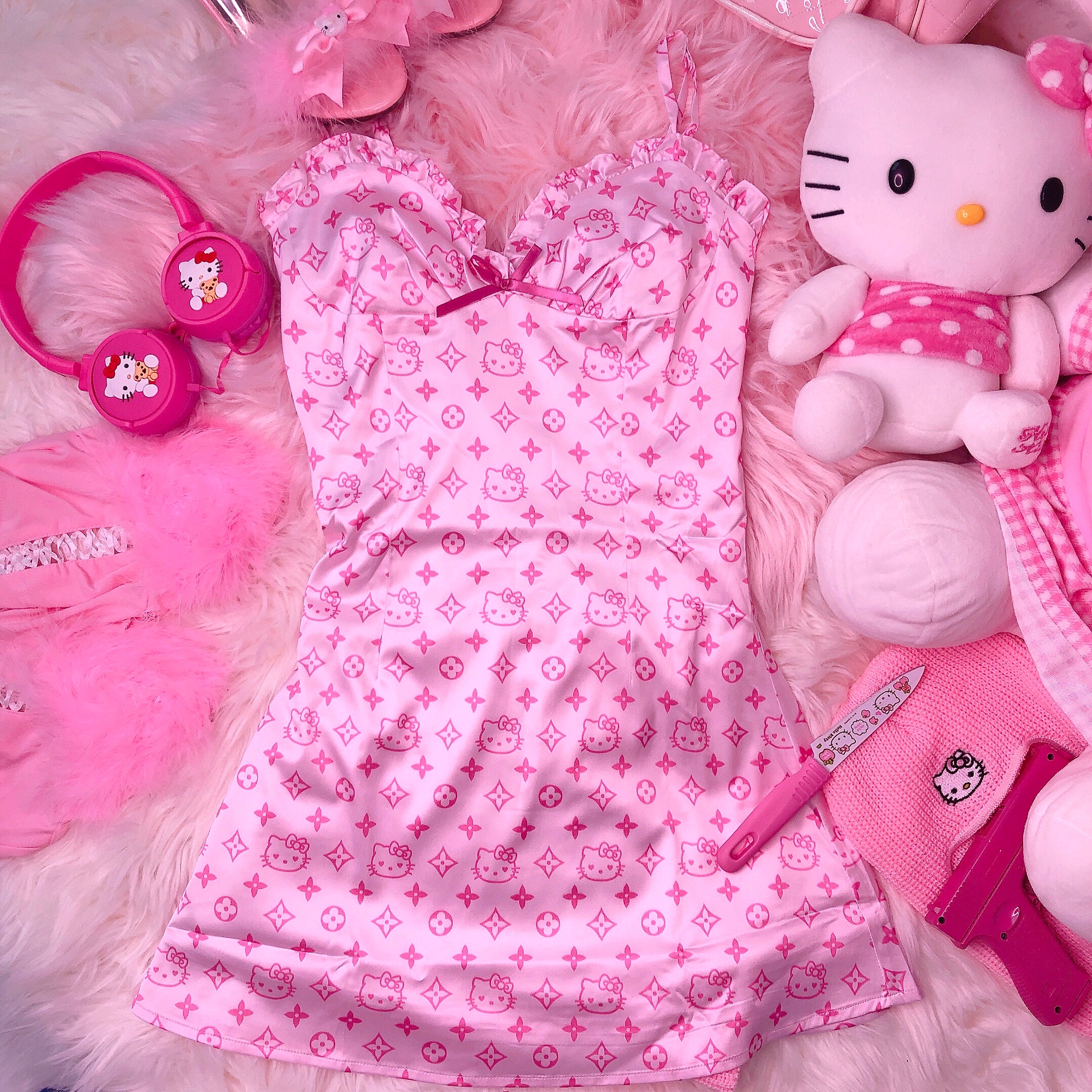 Pink Louis Vuitton Hello Kitty Silk Dress💞