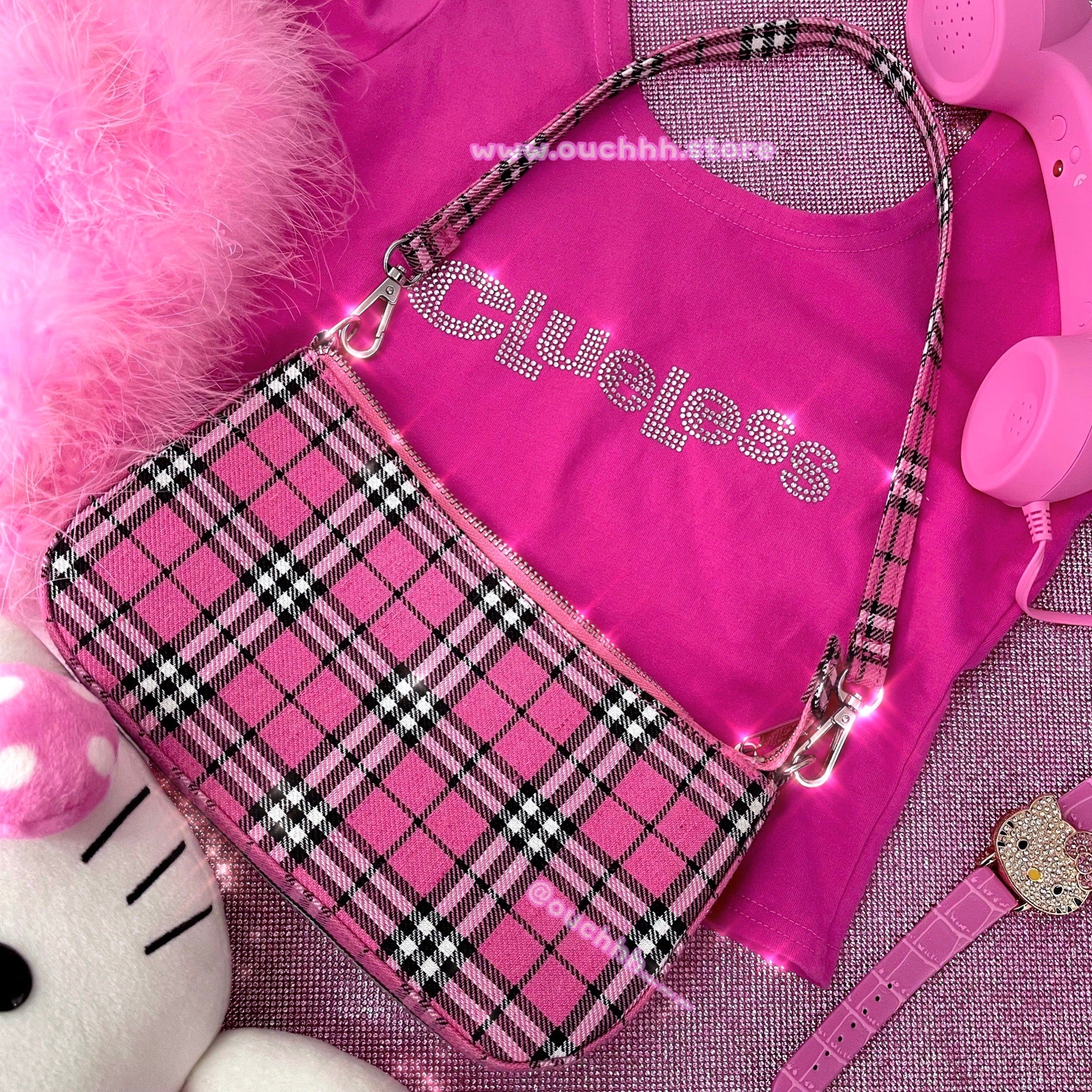 Pink plaid bag hot sale